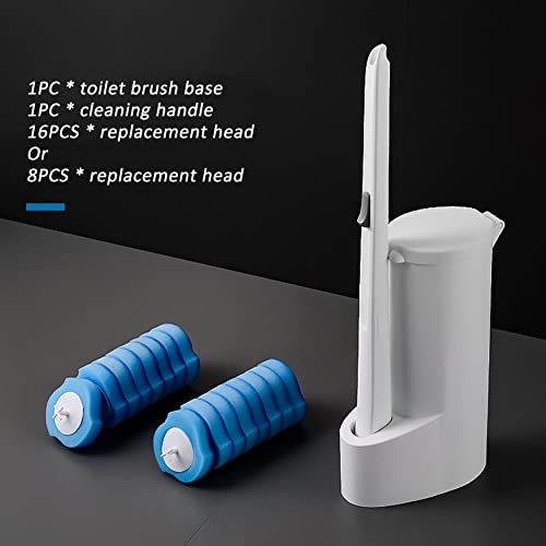 Disposable Toilet Brush Disposable Toilet Cleaning Kit, Toilet Brush, Toilet And Bathroom Cleaning System With Storage Caddy And 16/24 Disinfecting Toile Brush Refill Heads(White+Blue) #TOP4