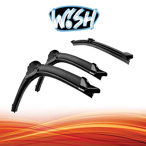 Wish Juego de limpiaparabrisas delantero y trasero universales, longitud: 25' 630 mm/22' 550 mm/15' 380 mm, limpiaparabrisas delantero y trasero, limpiaparabrisas plano + ReView F UP25.22.B2.RF15