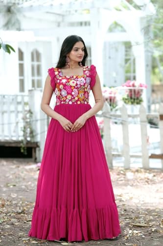 Image of Women's Floral Printed Stylish Georgette Anarkali Gown for Women.