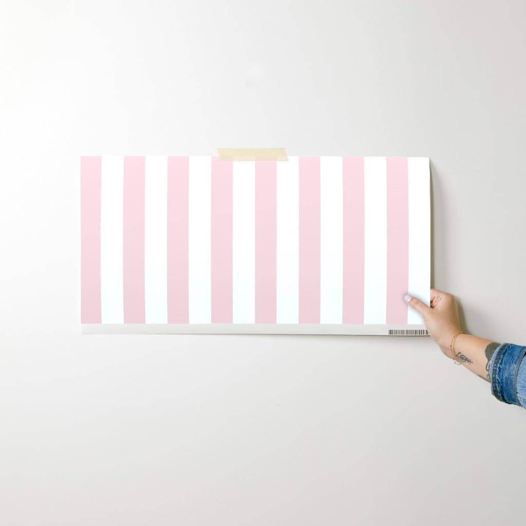 Spoonflower Peel & Stick Wallpaper Swatch - Bold Stripe Dogwood Vertical Stripes Pink White Geometric Custom Removable Wallpaper