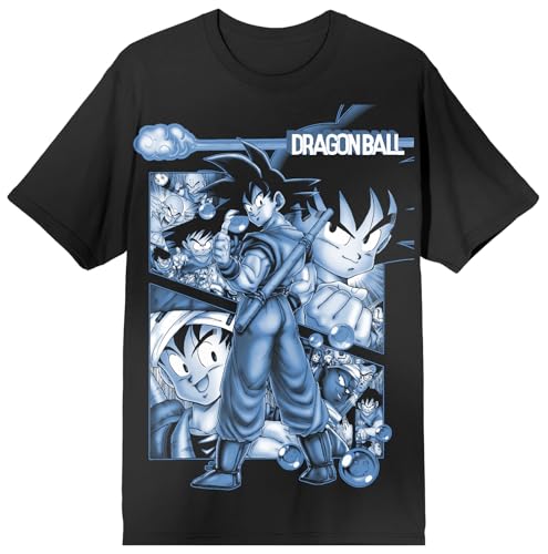 Dragon Ball Oversize Goku Blue Poster Art Crew Neck Short Sleeve Mens Black T-Shirt-Large