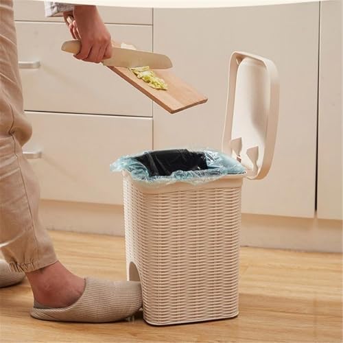 Caneca de basura con tapa para baño, grande, blanca miniatura 3