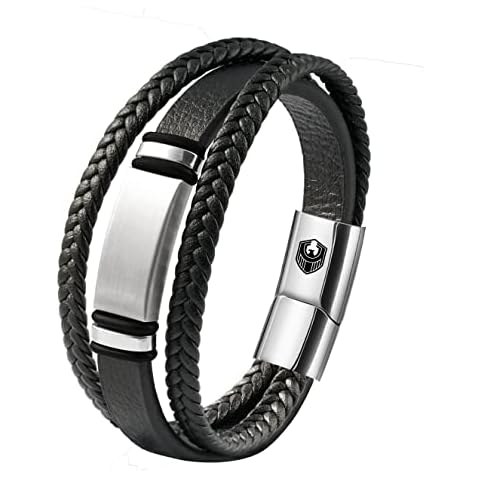 Mens Leather Bracelet Handmade Braided Leather Bracelets for Men with Magnetic Stainless Steel Clasp and Exclusive Bracelet Jewellery Box for Mens Gifts Idea Cover