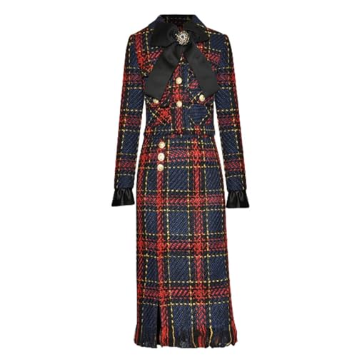 Ensemble veste courte et jupe en tweed femme vêtement chaud automne hiver