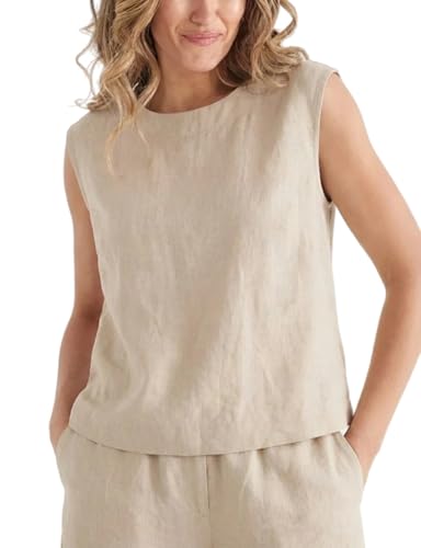 Linen Vest Women Trendy Spring Summer Sleeveless Cropped Vest Top Beige L