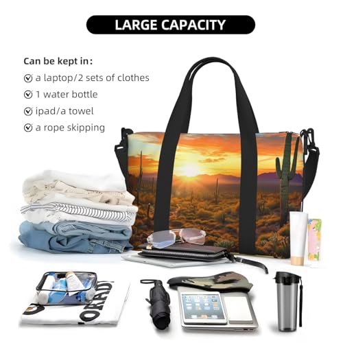 Sports Gym Bag for Women Men Travel Duffel Bag Tote Weekender Bag Carry on Overnight Bag for Travel Swimming Fitness Workout Sports Saguaros at Sunset Duffle Bag4
