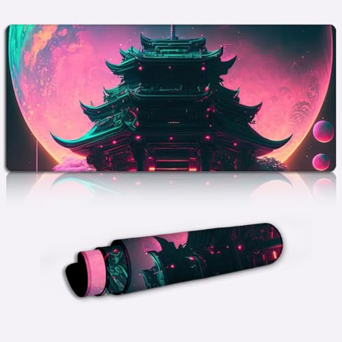 Rutschfestes Gaming-Mauspad mit Gummirückseite und ausgewogener mikrogewebter Stoffoberfläche. XXL-Gaming-Mauspad „Japanisches Fantasy-Tor“ 35 x 60 cm