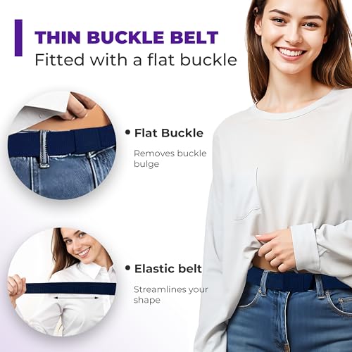 Image of Womens Belts for Jeans, Invisible Flat Buckle Belt, Adjustable Stretch Fit | Adjustable Invisible Belt with Flat Buckle, No Bulge, Comfortable All Day Fit for Jeans, Pants and Dress