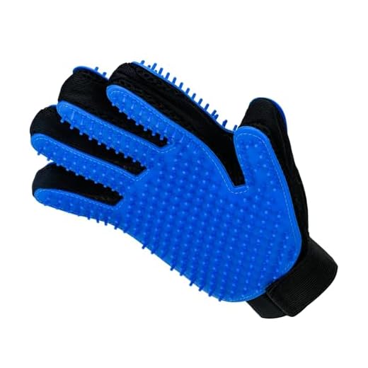 miaow Pet Grooming Glove,Five Fingers with 259 Silicone Needles,Effective in Removing Pet Floating Hair, Glove Size fits All,Double-Side Pet Grooming Design, can be Worn on Both Hands-1 Piece,Blue.