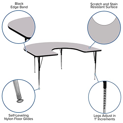 Flash Furniture 60''W X 66''L Horseshoe Grey Thermal Laminate Activity Table - Standard Height Adjustable Legs #TOP2