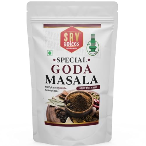 Image of SRV Spices Goda Masala - 500gm | Traditional Maharashtrian Spice | Iron Pounded, Sweet Aroma, Preserves Natural Oils | Brahmani Puneri Kala Masala for Dal, Khichdi, Veg Curries & Bhaji
