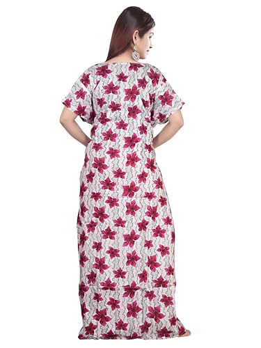 Image of PNAEONG Women's Printed Cotton Nighty, Gown Maxi - Free Size White