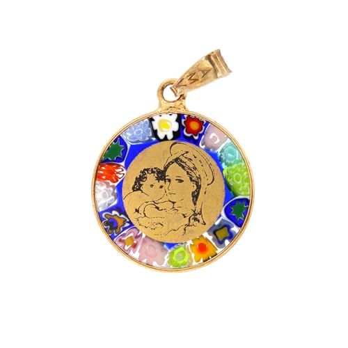 Colgante Murrina Virgen con niño para cadena de plata y medalla religiosa de Murano