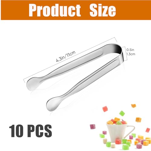 Mini-Eiszangen,10 Stück Edelstahl Zuckerzange Set Salat Eiswürfelzange Salatzange Gebäckzange Eiswürfelzange Mehrzweck-Zange für Zuckerwürfel,Eiswürfel,Dessert,Buffet,Picknick(Silber,11cm)