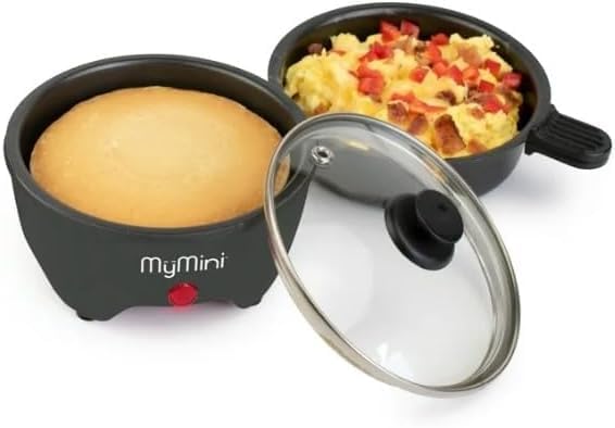 My~Mini 5~inch Noodle Cooker & Skillet Electric Hot~Pot, Compact Non~Stick Appliance for Ramen, Pasta, Stir Fry, Eggs, Pancakes, Dorms, RVS, Portable with Cool~Touch Handle & Preheat Indicator.