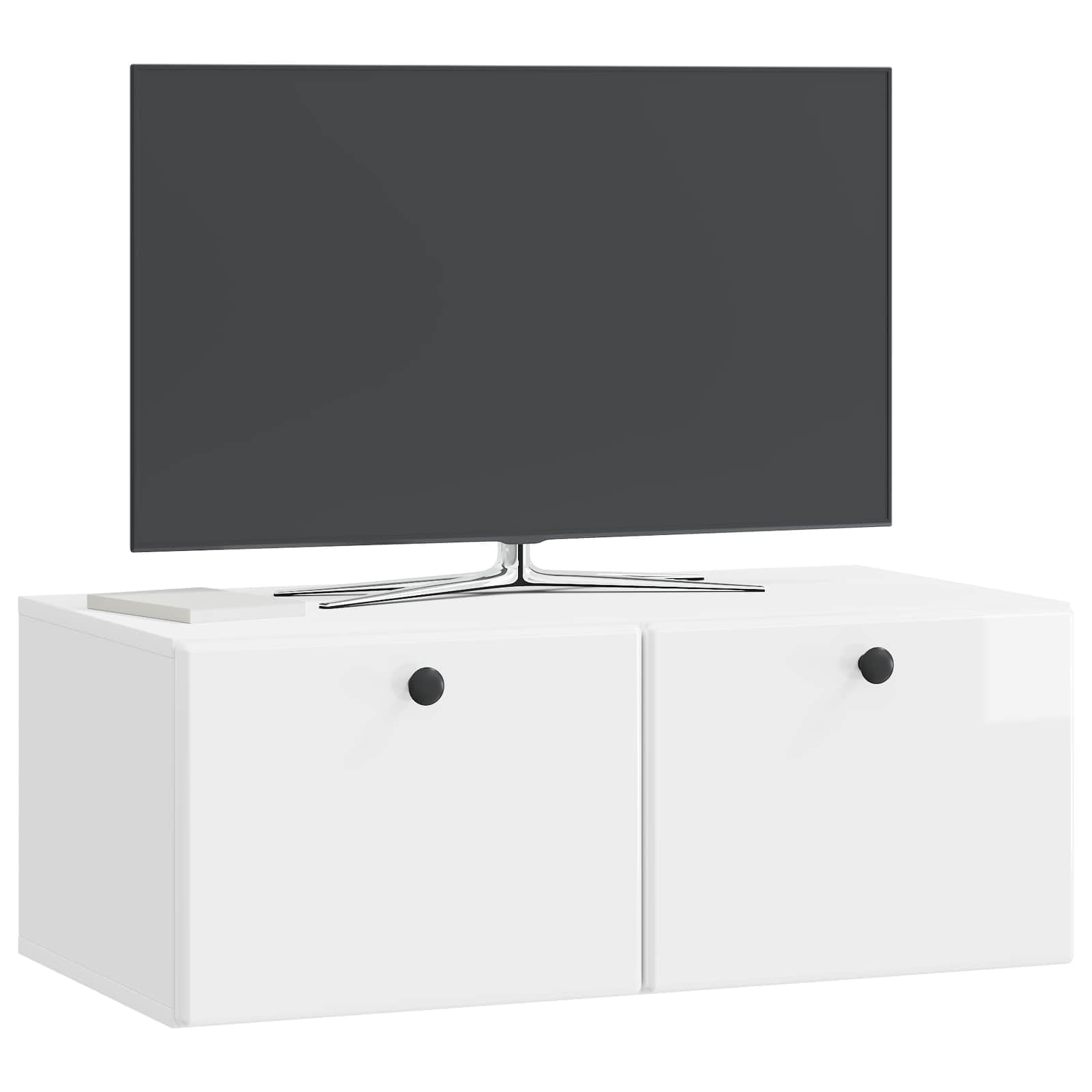 Wandmontierter TV-Schrank Hochglanz Weiß 78,5x41x30 cm | Platzsparendes Lowboard für Wohnzimmer und Schlafzimmer mit 90 Grad Klapptür und robuster Wandhalterung.
