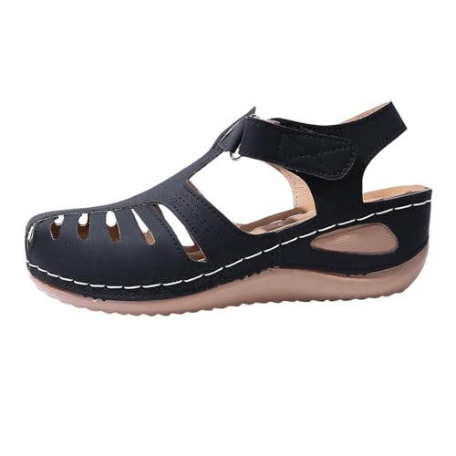 Sandalias ortopédicas para mujer inspiradas en gladiadores del Reino Unido, correas enjauladas, hebilla ajustable, cuña con soporte de arco, pescador, puntera cuadrada, sandalias planas de cuero