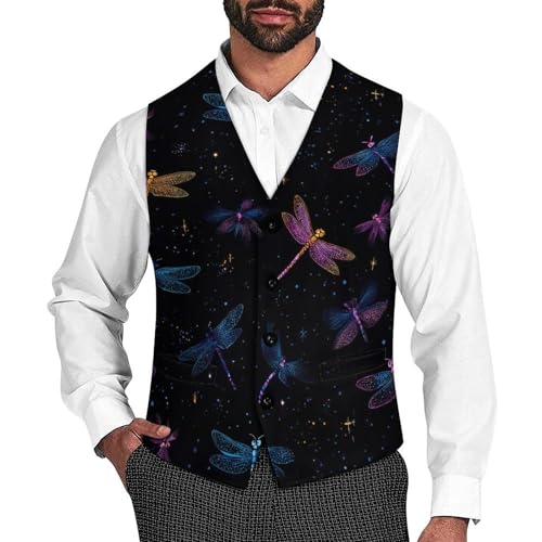 Dragonfly Galaxy Men's Suit Vest Slim Fit Business Dress Party Pattern Waistcoat Vest Top