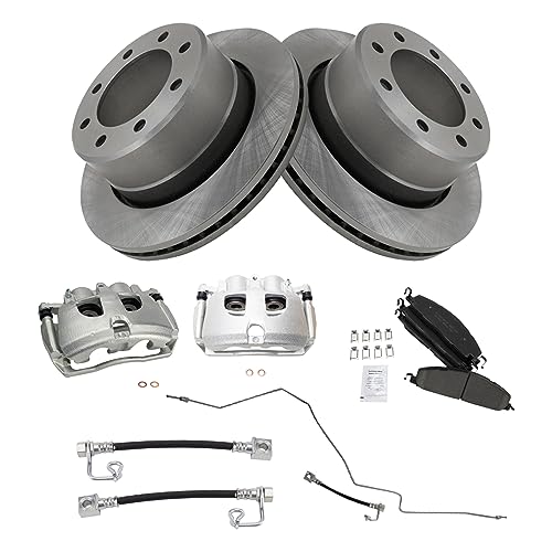 Image of TRQ Rear Brake Pad, Caliper, Hose, & Rotor Kit Ceramic Compatible with 2009-2010 Dodge Ram 2500, 3500 2011-2013 Ram 2500 2011-2012 3500