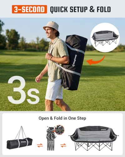 Image of KingCamp 3 Person Camping Chair, Oversized 1100lbs Heavy Duty Loveseat