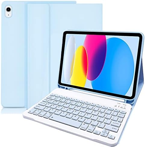 YUEJIDZ Keyboard Case for iPad 10th Generation, Multi-Angle Magnetic Stand Cover for iPad 10.9 Inch 2022, Detachable Wireless Bluetooth KeyboardUK Layout, QWERTY for iPad 10th Gen. 2022, Blue