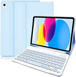 YUEJIDZ Keyboard Case for iPad 10th Generation, Multi-Angle Magnetic Stand Cover for iPad 10.9 Inch 2022, Detachable Wireless Bluetooth KeyboardUK Layout, QWERTY for iPad 10th Gen. 2022, Blue