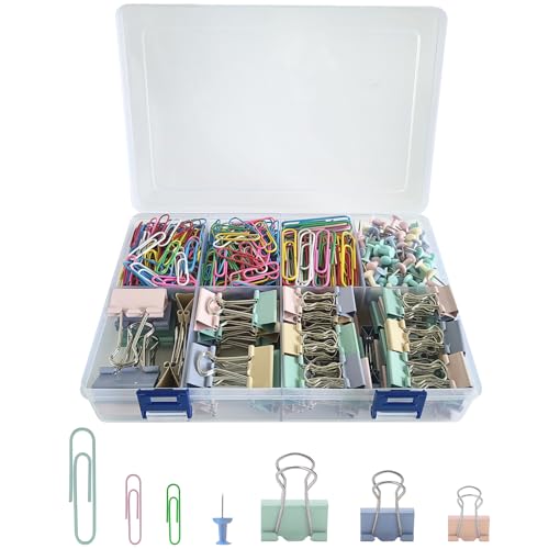 664 Pcs Paper Clips and Binder Clips Kit Assorted Sizes Colored Office Clips Set Small Medium Large Push Pin for Office and School Supplies