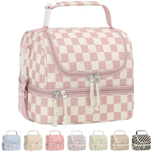 Vankor Corduroy Lunch Box Kids Soft Insulated Lunch Bag Pink Checkered
