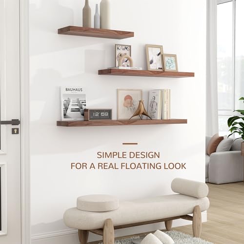 Axeman Walnut Floating Shelves for Wall - 36 Inch Walnut Wood Shelves Set of 2-8 Inch Deep Natural Wooden Shelves for Room Wall Decor - Thumbnail 7