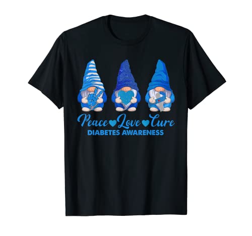 Peace Love Cure Blue Gnomes T1D Diabetes Concientización Día Mes Camiseta