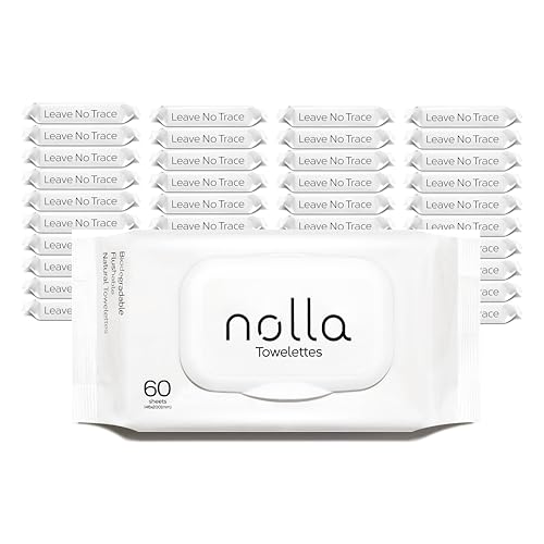 Image of Nolla Flushable Wipes Bulk Pack - 100% Plant-Based and Biodegradable - Soft, Unscented + Soothing Aloe and Vitamin E - For Adults and Kids 2,400 Count (40 Packs of 60)