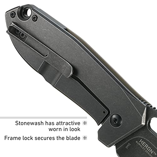 Crkt Heron Edc Pocket Knife: Everyday Carry Utility Folder, Stonewash Wharncliffe Blade With Frame Lock, Thumb Hole Open, Black Stonewash Finish, Tan G10 And Black Carbon Fiber Handle 2440 #TOP4