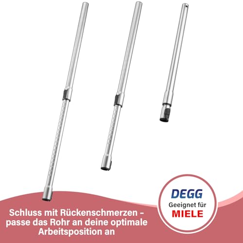 DEGG Teleskoprohr - Kompatibel mit Miele Staubsauger 35mm mit Klicksystem, Edelstahl Teleskopstange Teleskopstab für Classic C1, Complete C2 & C3, Guard S1, M1 & L1 Staubsaugerrohr Saugrohr
