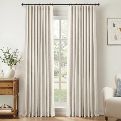 Linen Textured Total Blackout Curtains for Bedroom 84 inch Long,