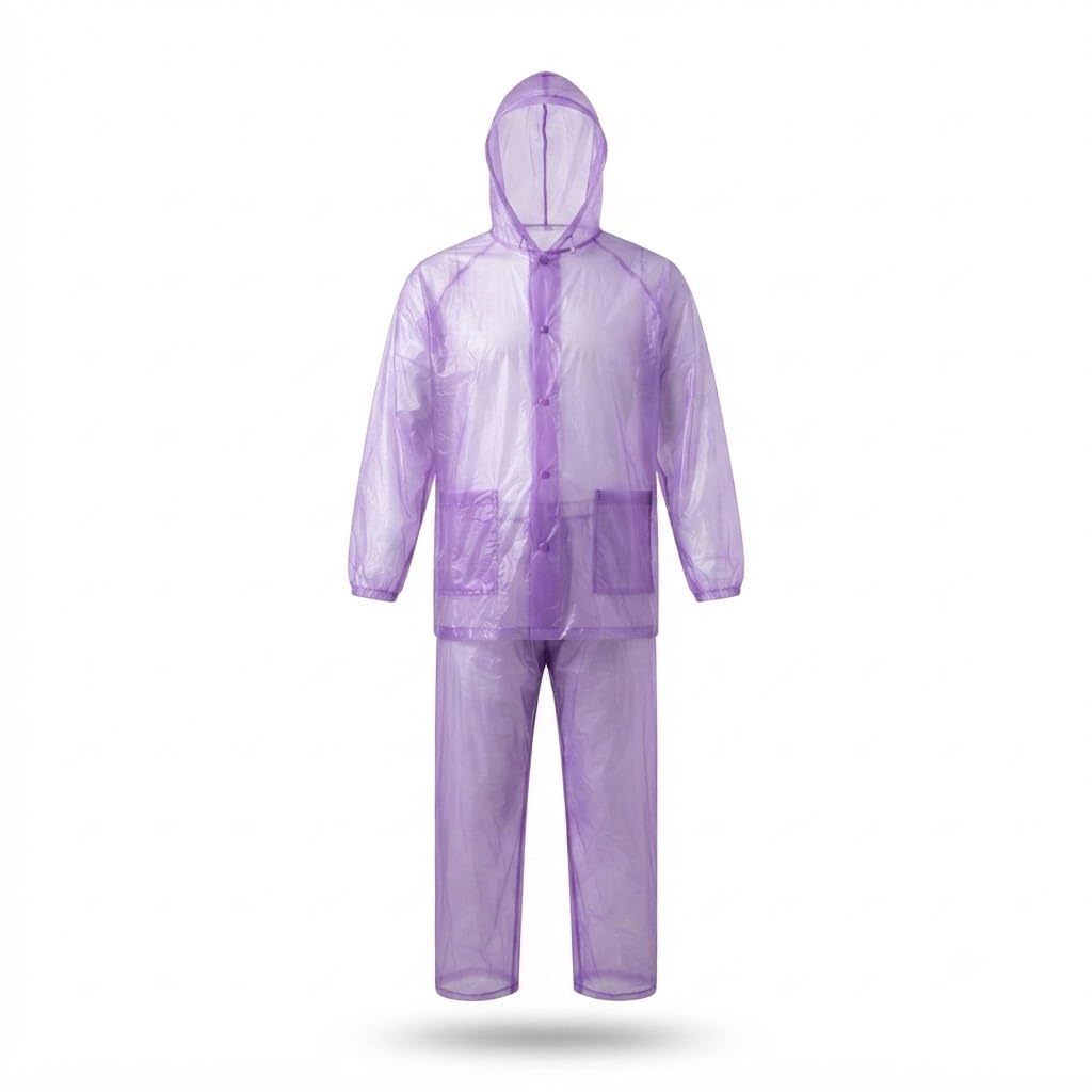𝐄𝐯𝐞𝐫𝐲𝐝𝐚𝐲 𝐄𝐬𝐬𝐞𝐧𝐭𝐢𝐚𝐥𝐬, 𝟏 𝐘𝐞𝐚𝐫 𝐖𝐚𝐫𝐫𝐚𝐧𝐭𝐲, Transparent Waterproof Rain Suit for Men and Women, Hooded Two Piece Raincoat and Pant Set, Front Button Closure-image-49