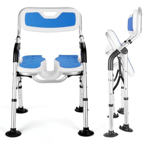 DEWEL Foldable Shower Chair, 4-Level Height Adjustable 150kg Capacity