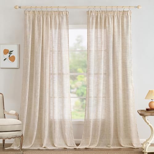 MIULEE Gardinen mit Kräuselband, Leinenoptik 140x280 cm Weißer Reis, 2er – Ansicht 2