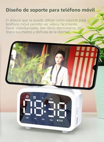 Altavoz Bluetooth con reloj despertador rosa contra las mañanas difíciles en casa 7