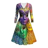 Mardi Gras Dress for Women New Orleans Carnival Party Dress Long Sleeve Warp V Neck Pleated A Line Swing Maxi Dresses Vestidos Elegantes De Mujer para Fiesta