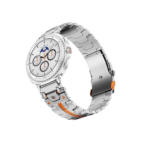 に適合Samsung Galaxy Watch 8 40mm 44mm/8 Classic 46mm / Ultra 2025 47mmに適合するステンレススチールバンド(Silver orange Style-1,For Galaxy Ultra 47m