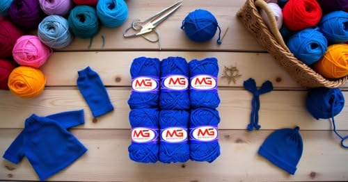 Image of 100% Acrylic Wool Blue 6 Pc M.G Ball Wool Ball Hand Knitting Wool /Art Craft Soft Fingering Crochet Hook Yarn-EB Art-DCI