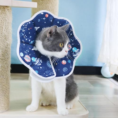Xiuyer Halskrause Hund, Halskrause Katze, Hunde Halskrause, für Kleine Hunde und Erwachsene Katzen, Leckschutz nach Op Hund, Beeinträchtigt Nicht das Trinken und Essen(Blau L)