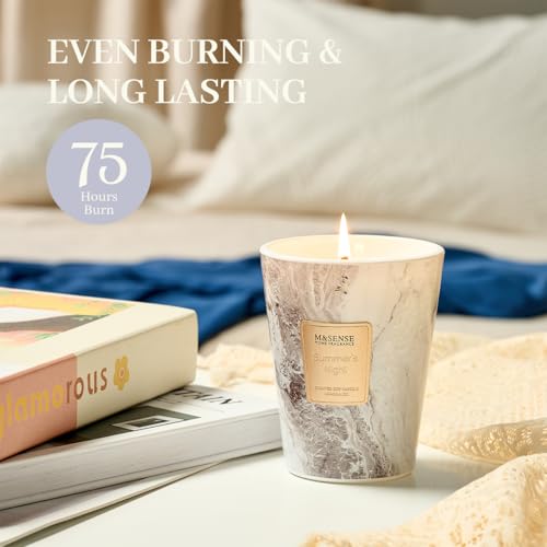 Image of M&SENSE Summer Night Scented Soy Candle, 3 Wick Highly Scented 14.1 Oz 75H, Aromatherapy Christmas Gift for Women and Men