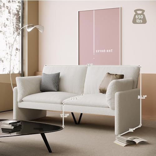 UNIONLINE Sofa 3 sitzer, Schlafsofa 172 cm Breit, modernes Teddy Liebessitz-Sofa, 2-3-Sitzer für Wohnzimmer, Schlafzimmer, Wohnung, Home Office, Weiß