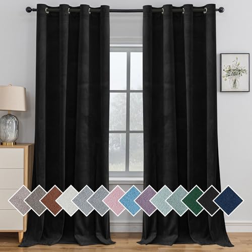 Ystyle Cortinas Salon Terciopelo 2 Piezas, 140×245 cm, Cortina Opacas Pesante con Ojales, Cortinas Termicas Aislantes Frio Y Calor, Cortina Modernas Dormitorio Habitacion Ventana, Negro