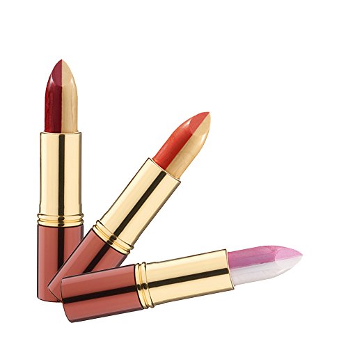 IKOS Lippenstift 3er Set: Duo-Lippenstift Gelb/Bordeaux + Gelb/Orange + Weiß/Wild Rose