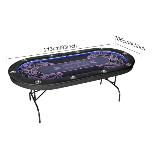 Klappbarer Pokertisch, klappbare Pokertische für 10 Spieler mit zusammenklappbaren Beinen, Casino-Freizeit-Tischplatte für Texas Holdem Pokertisch, Getränkehalter aus Edelstahl – 213 x 106 cm – Bild 8