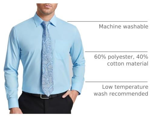 Image of HISDERN Mens Dress Shirt with Tie Pocket Square Set Classic Button Down Shirt Matching Tie Long Sleeve Shirts