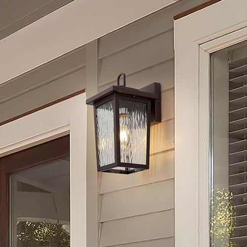Image of Oil Rubbed Bronze Outdoor Wall Light Fixture 2-Pack, Exterior Wall Lantern with Clear Water Glass and E26 Base Socket, Outdoor Light for House Entryway Porch