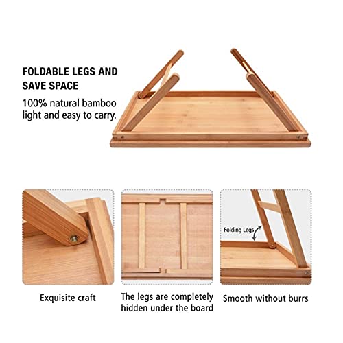 Walnuta Wooden Folding Laptop Table Breakfast Serving Bed Trays, Adjustable Foldable With Flip Top And Legs Computer Desk Stand #TOP6
